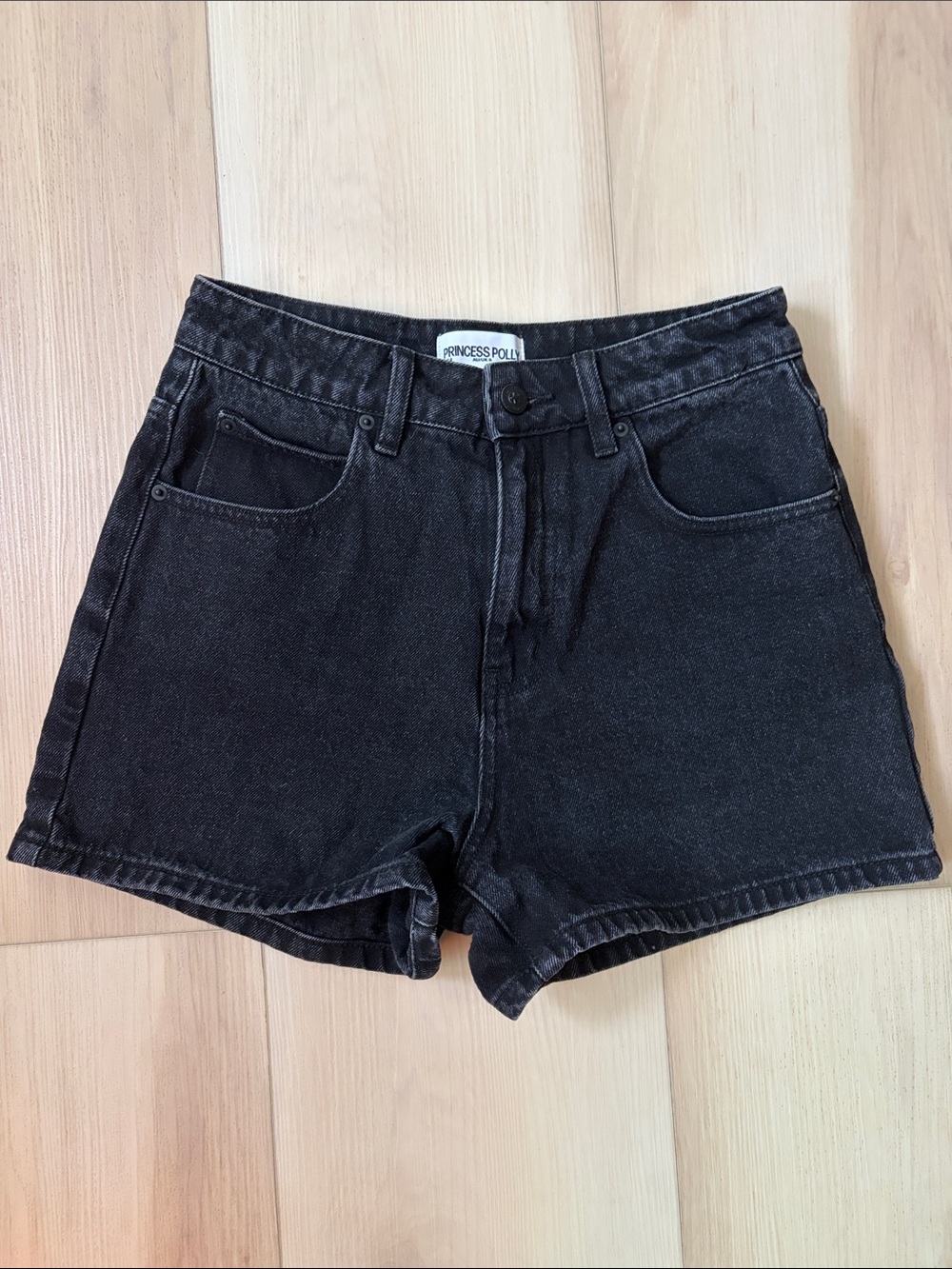 Princess Polly Tropicana Washed Black High-Rise Denim Shorts size 4